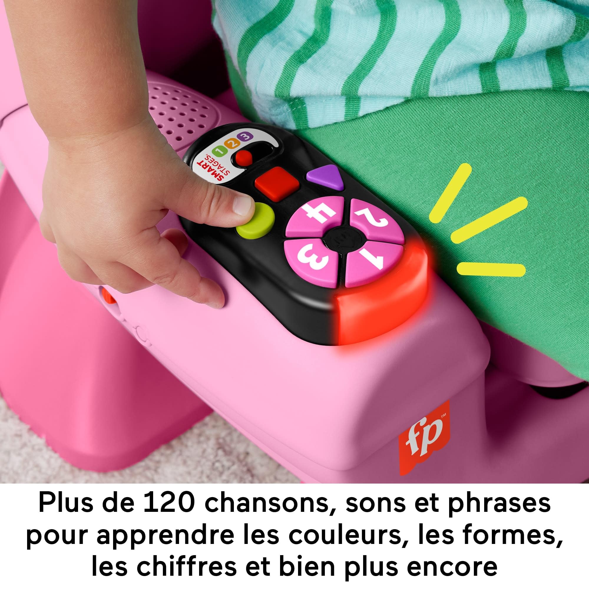 Fisher-Price Chaise Rires & Éveil Smart Stages, multilingue | Anglais, allemand, français, jouet musical rose, lumières & chansons éducatives, activités, enfants dès 1 an, JFF07