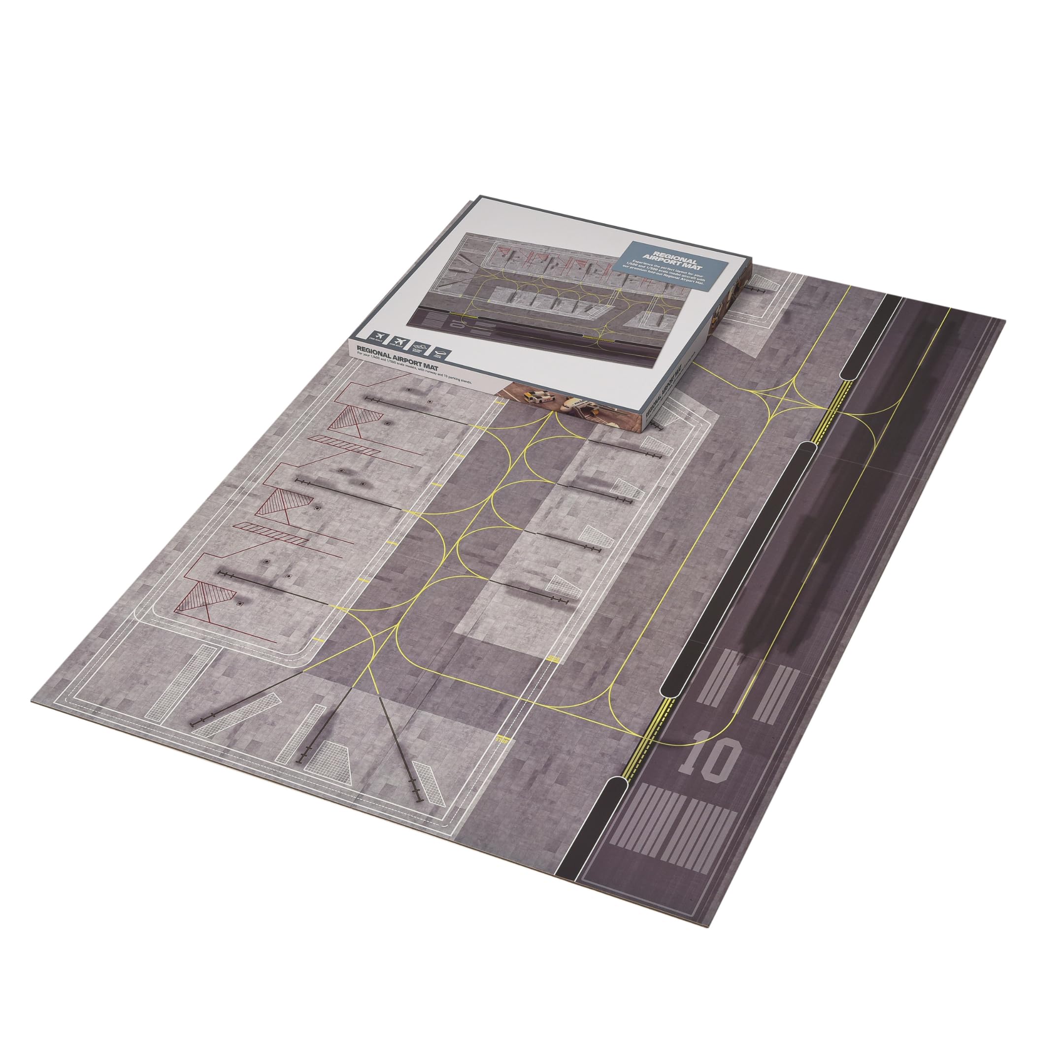 Airport Layout Mat with Runway - for Model Planes in 1/400 & 1/500 Scale, Foldable Board - Create a Model Airport, Parks up to 16 Airplanes, 33x47" Size