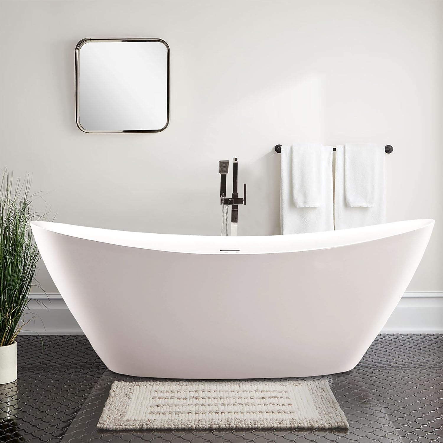 Vanity Art 71" X 33" Freestanding Bathtub | Home Improvement Bathtubs with Contemporary Design for Soaking and Bathing, Overflow and Pop-up Drain with UPC Certified, Acrylic, VA6807-IO