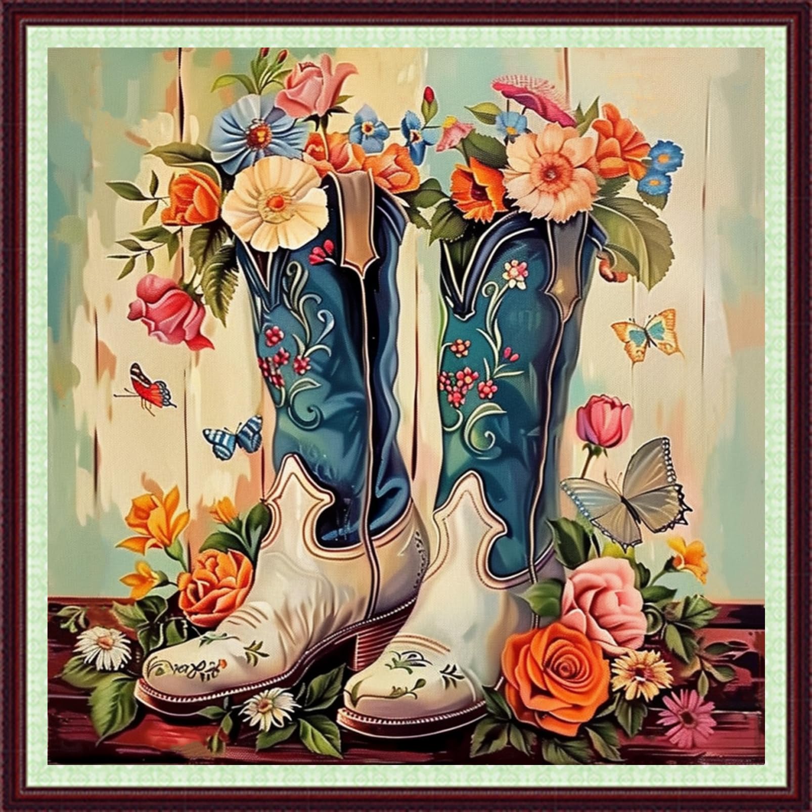 Dooxvey Cross Stitch Kits for Adults Beginners,Full Range of Cross-Stitch Stamped Kits Needlepoint Kits for Beginners Embroidery Kits 11CT Cross Stitch Patterns-Flower Boots 18x18 inch