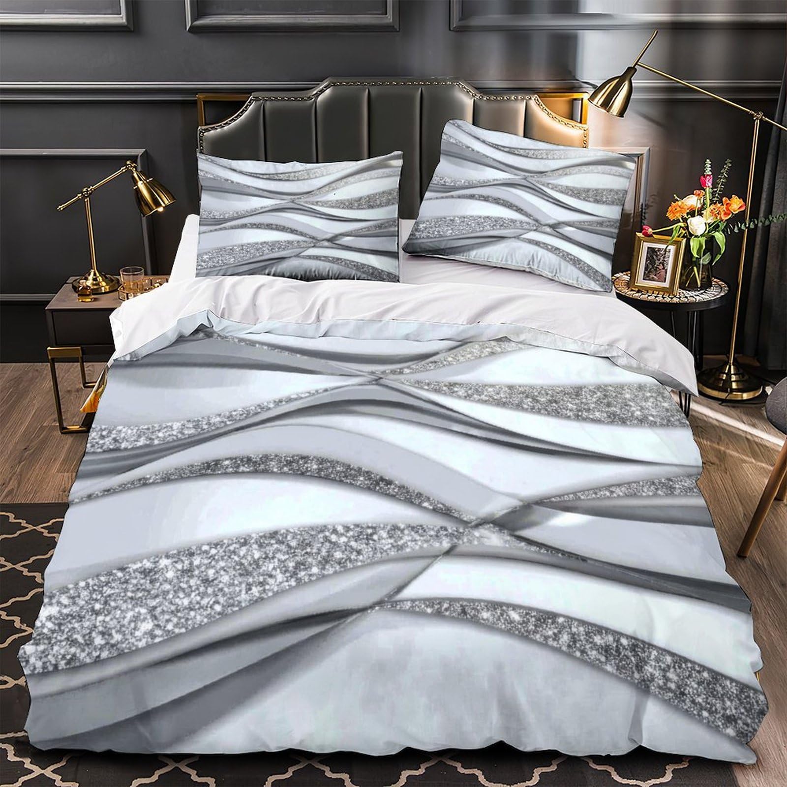 Housse de Couette Vague Moderne 135x200cm en Microfibre Douce pour Parure de Lit Ado