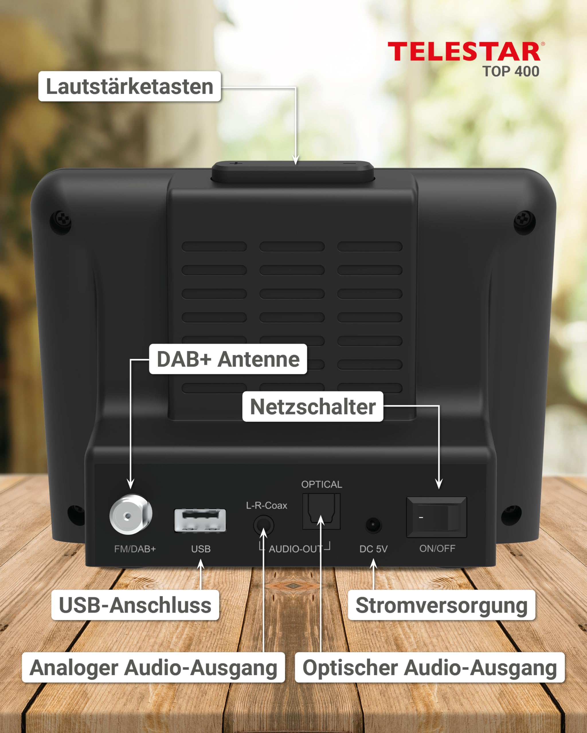 TELESTAR TOP 400 – HiFi-Adapter zur Aufrüstung von HiFi-Anlagen – Schwarz | Internetradio, DAB+, Streamingdienste, Bluetooth Audio-Streaming & Sendefunktion, USB-Aufnahme, Hotelmodus, Nachtmodus