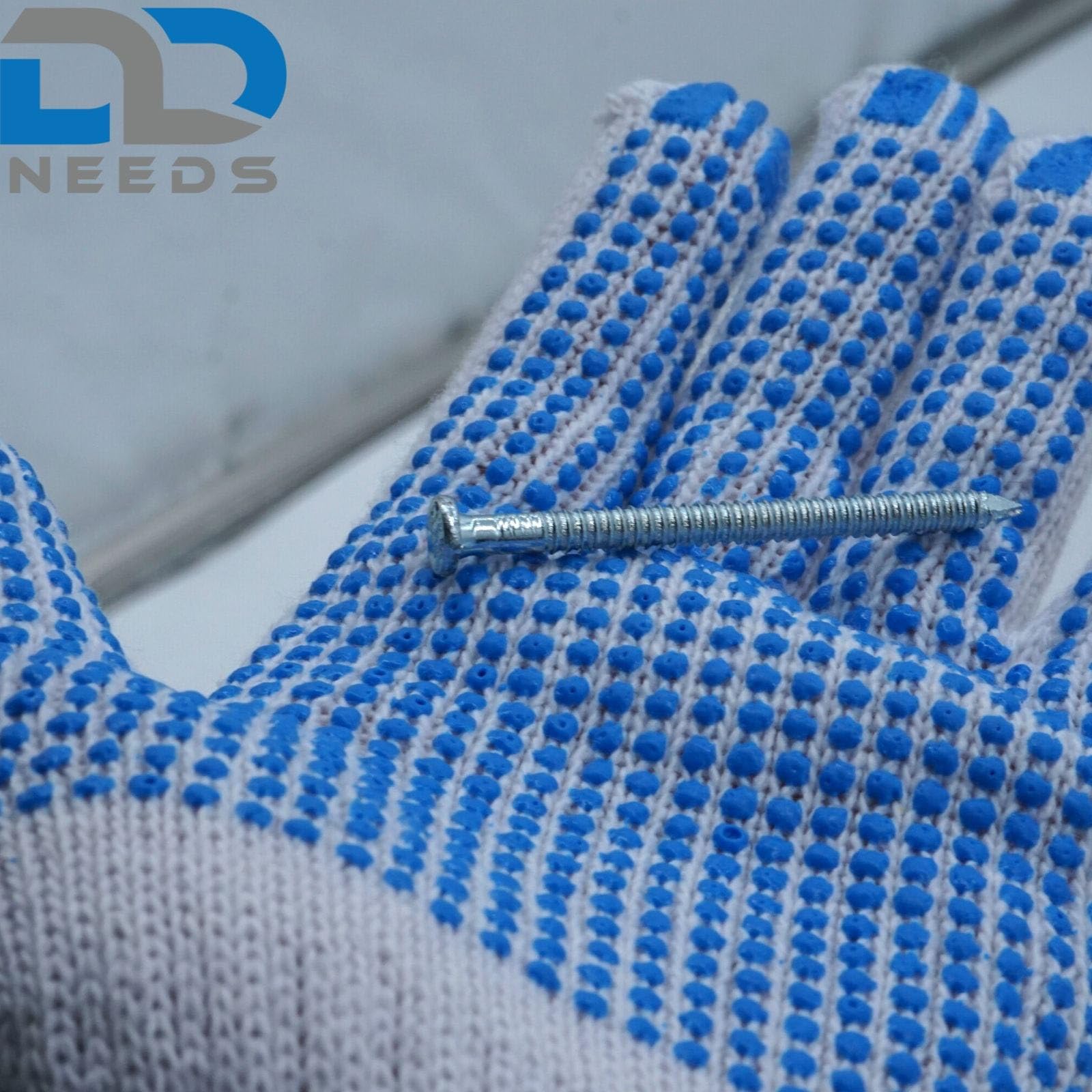 D2D | 120 Paar - Weiße Strickhandschuhe mit Blauen PU-Noppen - Größe: 7 (S) - aus Baumwolle Norm EN 388 - Umzugshandschuhe - Monatgehandschuhe - Rutschfeste Handschuhe