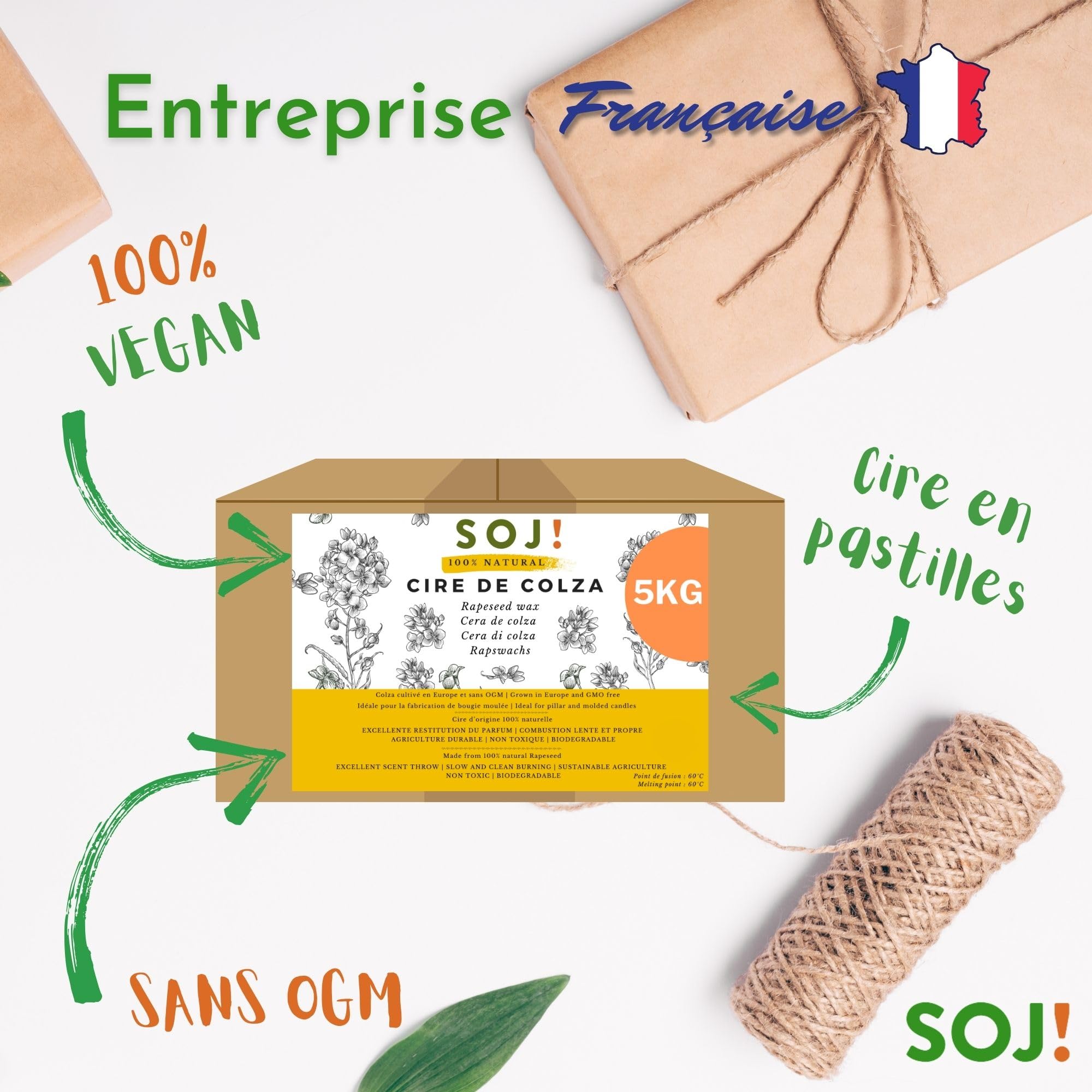 Cire de Colza sans OGM pour la fabrication de bougies moulées, cire à bougie (5KG)