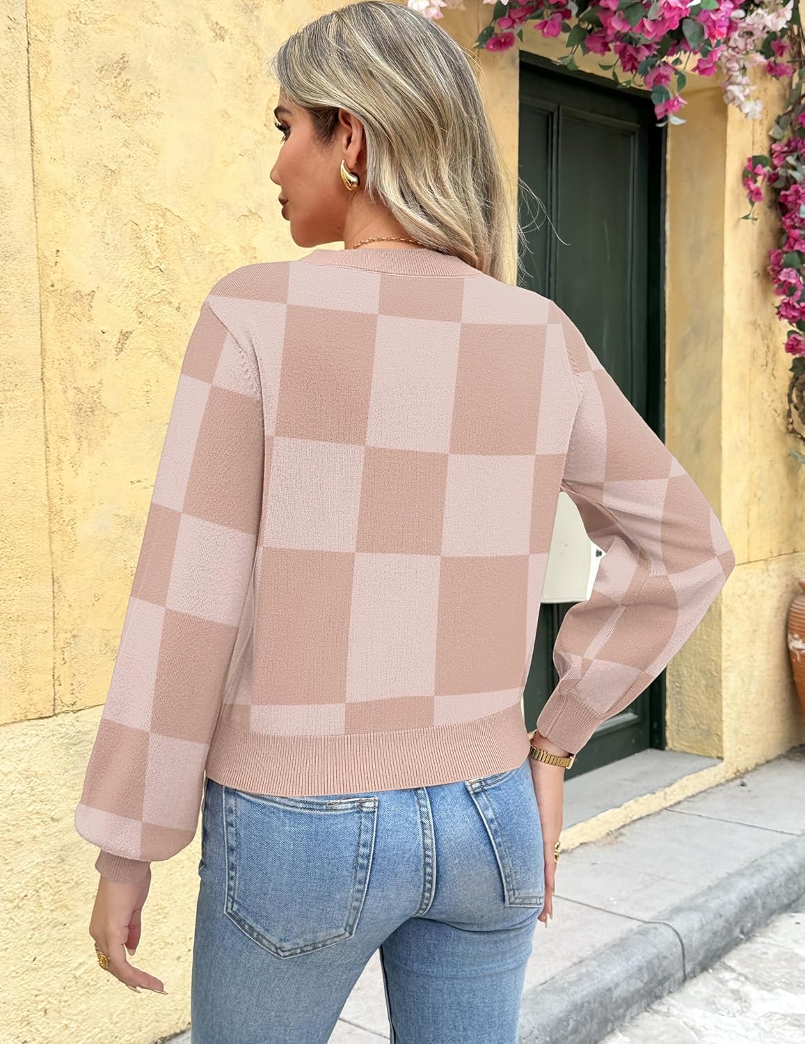 Zeagoo Women's 2025 Fall V-Neck Cropped Sweater Trendy Long Latern Sleeve Ribbed Knit Pullover Crop Tops - Image 4