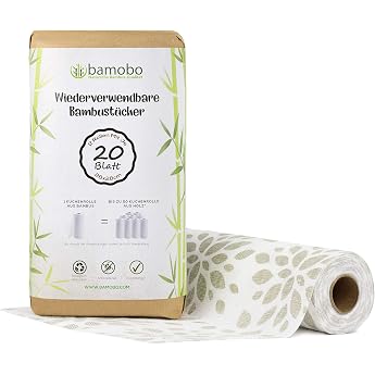 [2x] 100% Bamboo Kitchen Roll Washable Replaces up to 50 Household Rolls Reusable Washable Kitchen Towels Paper Towels Bamboo Roll Sustainable Environmentally Friendly All-Purpose Towels White