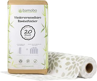 [2x] 100% Bambus KÜCHENROLLE Waschbar | Ersetzt bis zu 50 Haushaltrollen Wiederverwendbar | Waschbare Küchentücher | Papiertücher | Bambusrolle Nachhaltig | Umweltfreundliche Allzwecktücher (Weiss)