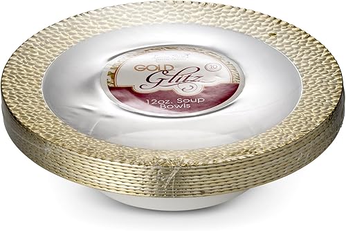 Miniatura 6 de 16 platos de 9 pulgadas Laura Stein Designer Vajilla de plástico pesado de alta calidad con borde dorado, plato de fiesta y boda, serie Glitz,