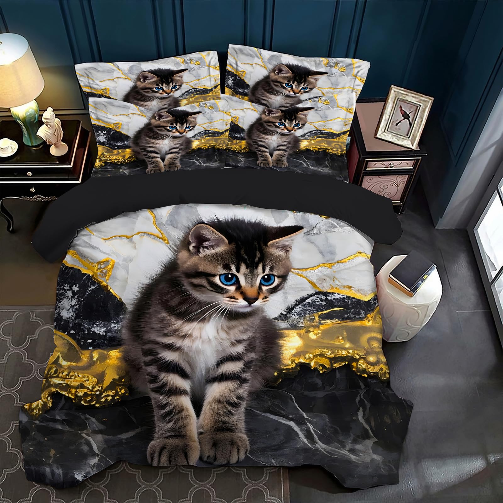 VTRXEG Cat Bed Linen 135 x 200 cm, 3D Cat Motif Microfibre Duvet Cover, Pet Cat Bedding Sets 3-Piece