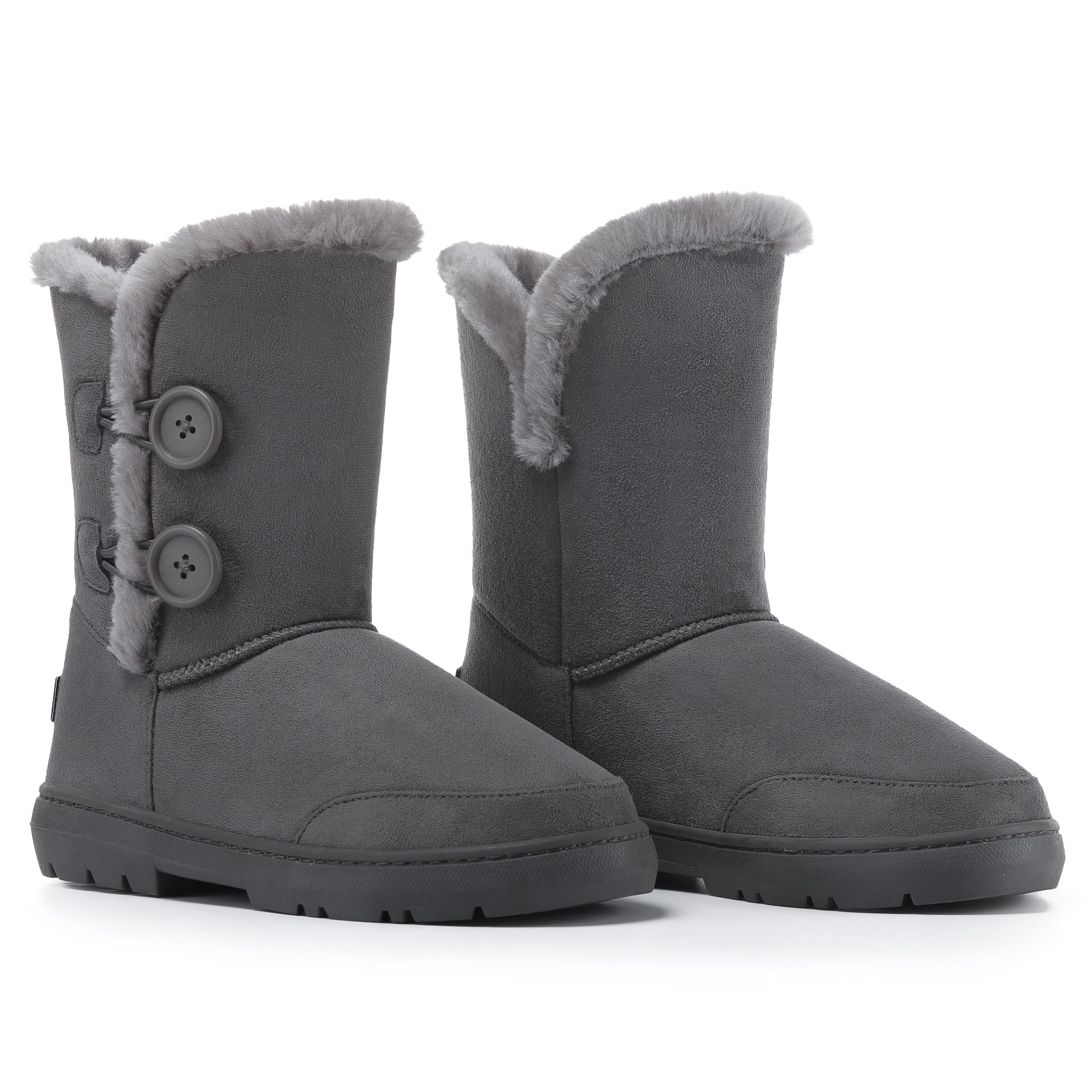 Holly Womens Twin Button Fully Fur Lined Waterproof Winter Snow Boots , Grey, 4 UK