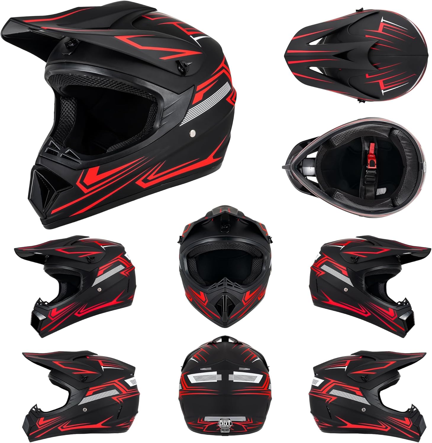Youth Kids Motocross Helmet, Adult ATV Dirt Bike Helmet with Goggles Gloves & Mask Quick, Full Face Motorcycle Helmet with Quick Release Buckle DOT Certified