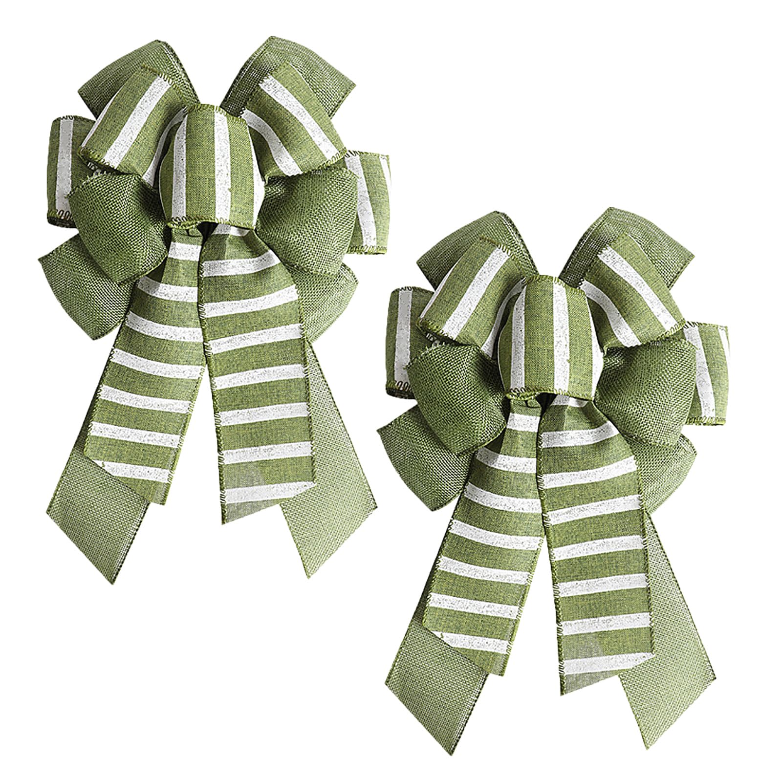 Green Rustic Jute Bows Stripe Burlap Wreaths Bows Christmas Tree Topper for Wedding Holiday Birthday Party Decoration 2 Pack