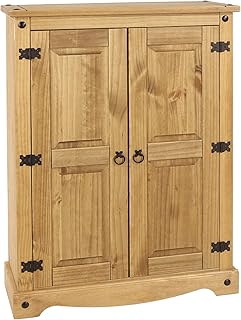 Storage Cupboard, Solid Pine 2 Door Mexican Wood Cabinet, 2 Internal Shelves