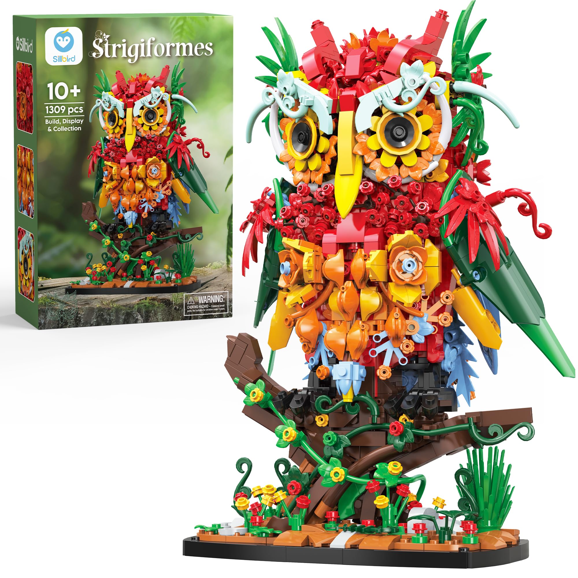 Sillbird Owl Flower Building Sets for Adults Women Girlfriend, Floral Animals for Home Decorations for Table Desk - Creative Botanical Collection Model