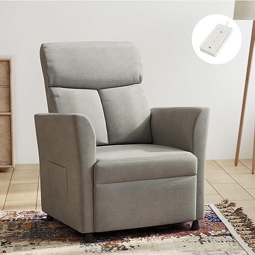 Claiks Power Recliner Chair for Adults, Adjustable Reclining Chair, Comfortable Recliner Couch with Side Pockets&Wire Remote Control, for Living Room, Home Theater, Bedroom, Linen Fabric, Light Grey