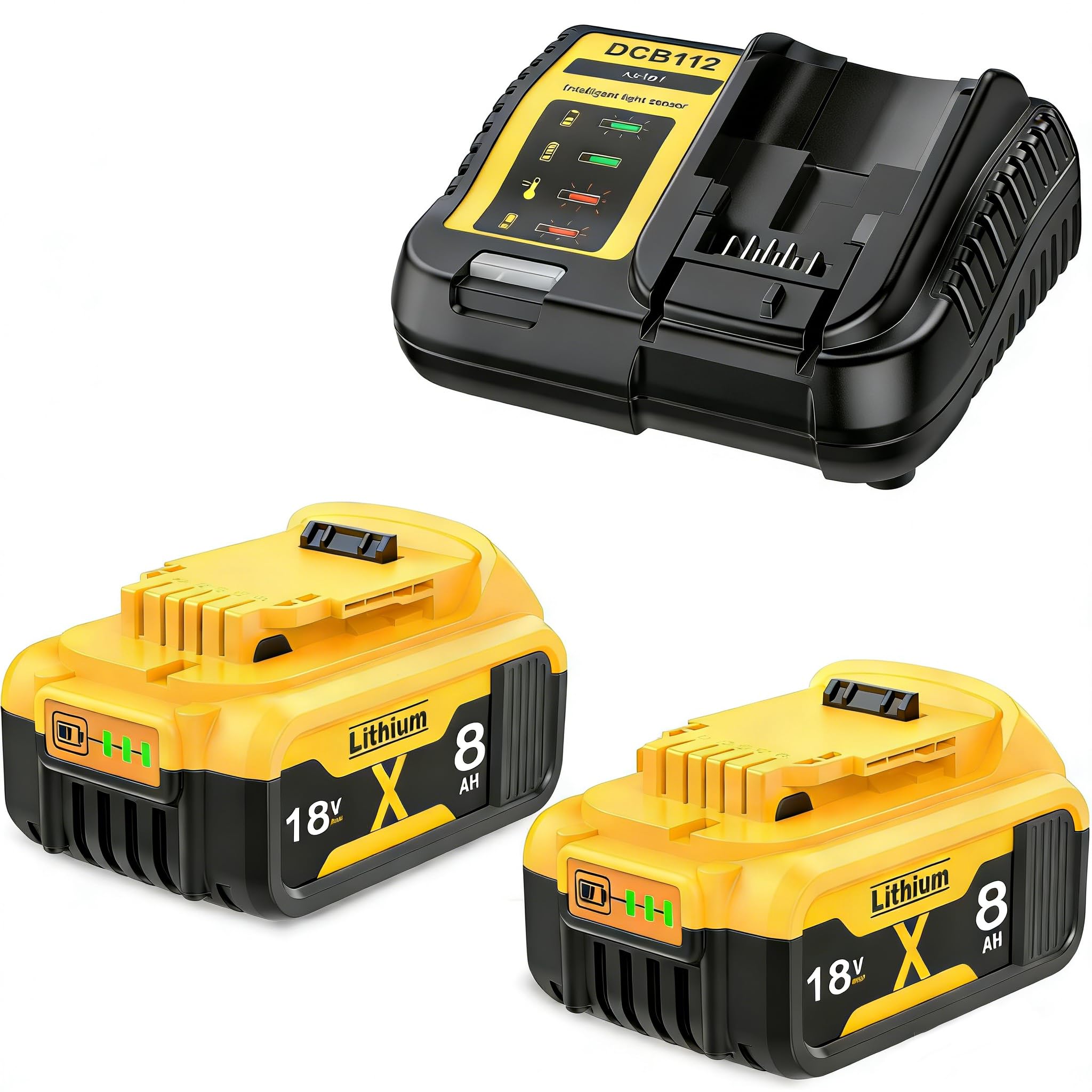 2X 18V 8000mAh Battery and 4A Charger for Dewalt 18V battery, Batteries Compatible with Dewalt DCB182 DCB184 DCB101 DCB107 DCB112 DCB105 DCB115 DCB203 Battery for Power Tools โ image 1