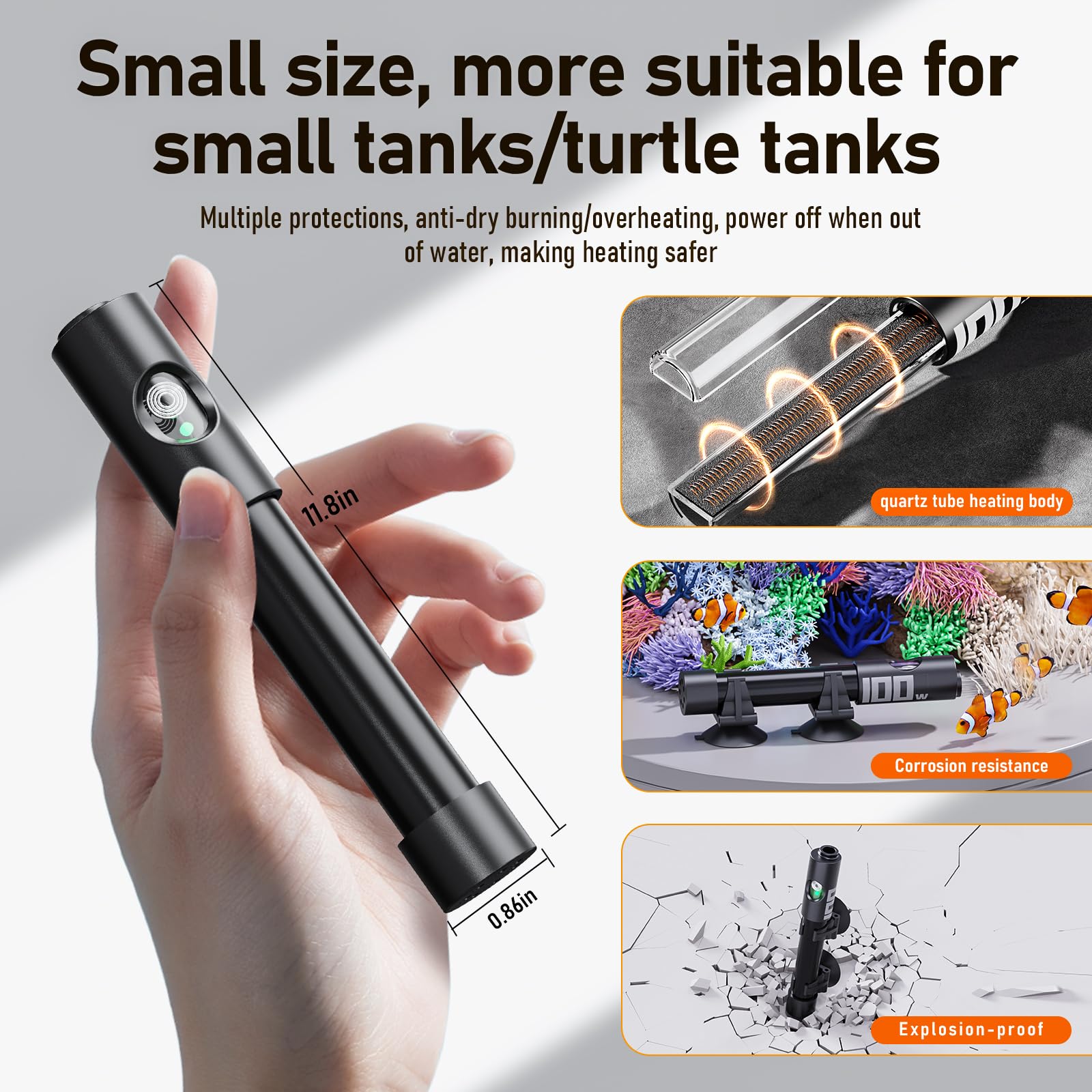 AQUASMITH Calentador de acuario, calentador sumergible para pecera de 50w/100w/150w/200w/300w/500w, controlador LED externo, con protección contra sobretemperatura y apagado automático al salir del ag