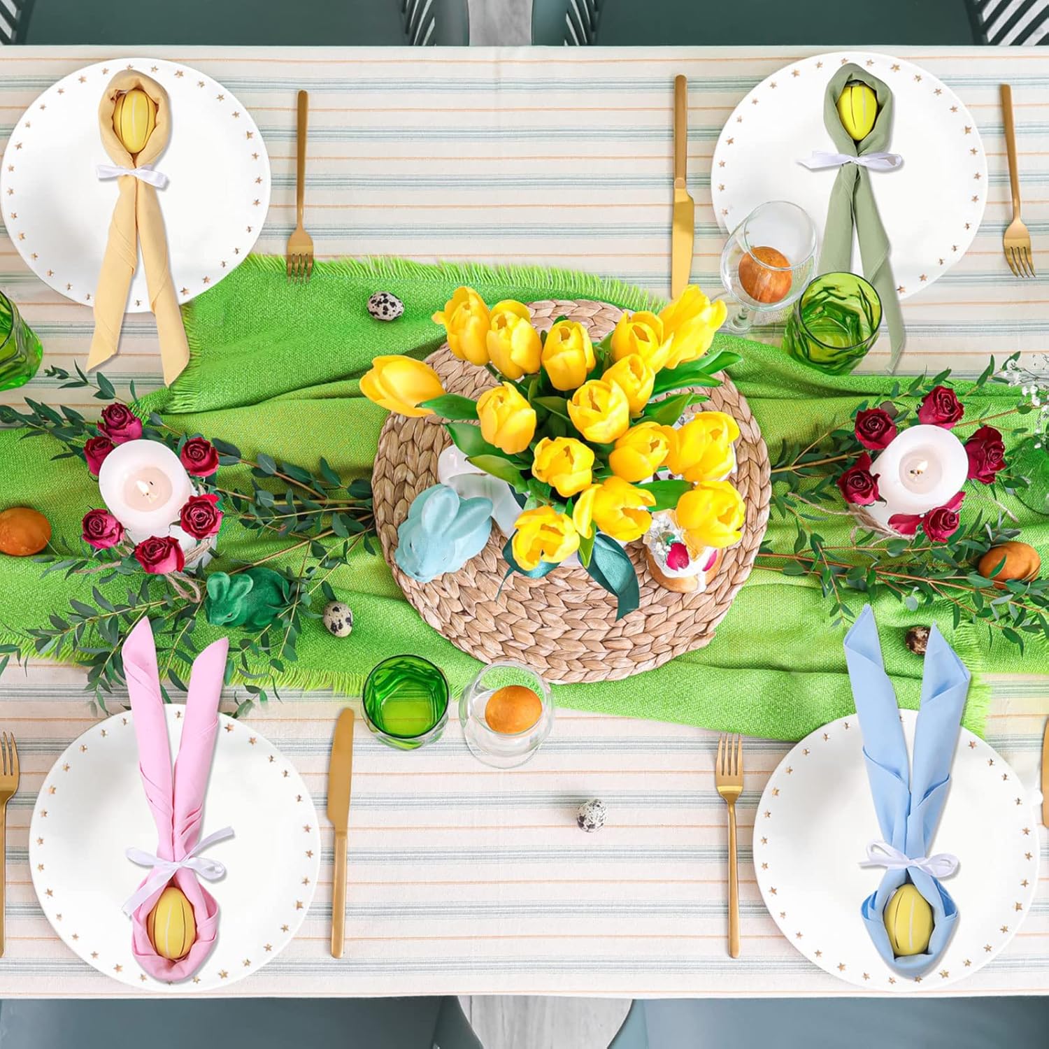 Moukeren 12 Pcs Easter Cloth Napkins 18.5 x 18.5 Inch Dinner Napkins Solid Plaid Easter and Spring Fabric Reusable Cotton Kitchen Towels for Holiday(Classic)