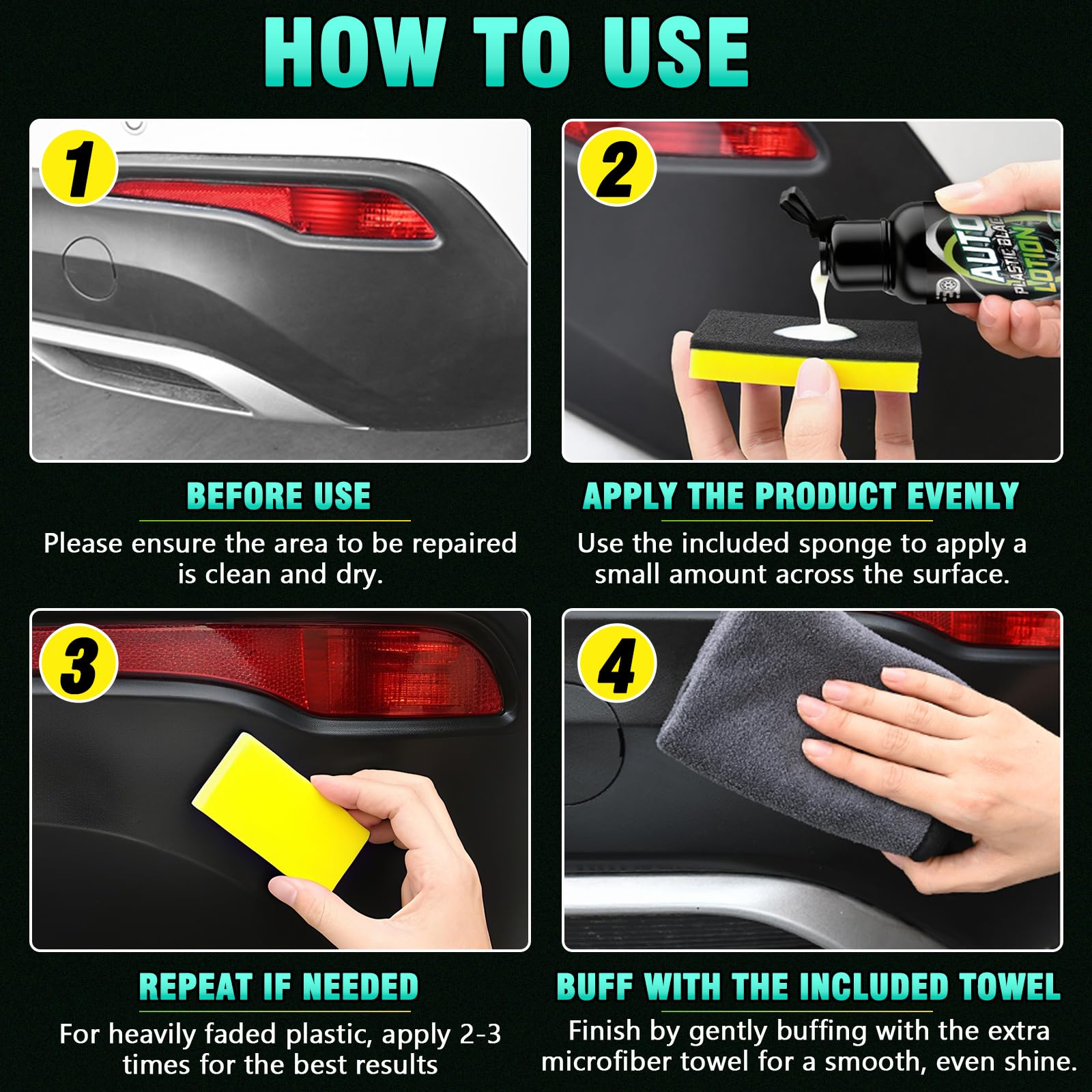 HuakChai Back to Black Trim Restorer, Car Plastic Restorer Black for Car Interior & Exterior, Revives Faded Black Plastic & Rubber, Prevents Aging & Cracks, Long-Lasting Shine (100ml) — view 8