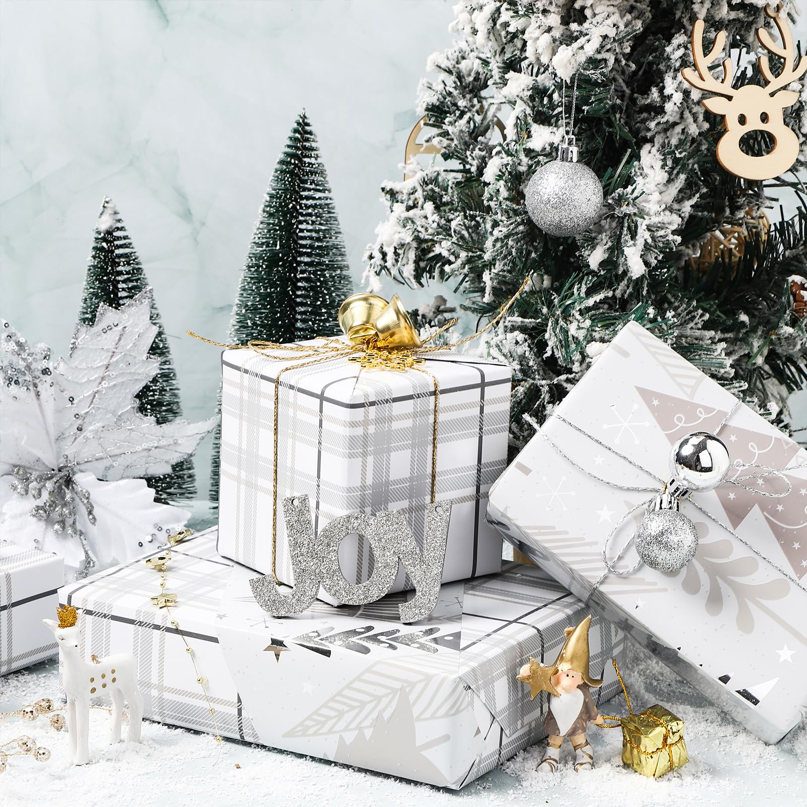 LeZakaa Wendbares Weihnachts-Geschenkpapier – Jumbo-Rolle – Weihnachtsbaum und Gitter – 61 cm x 30 m (200 m²)