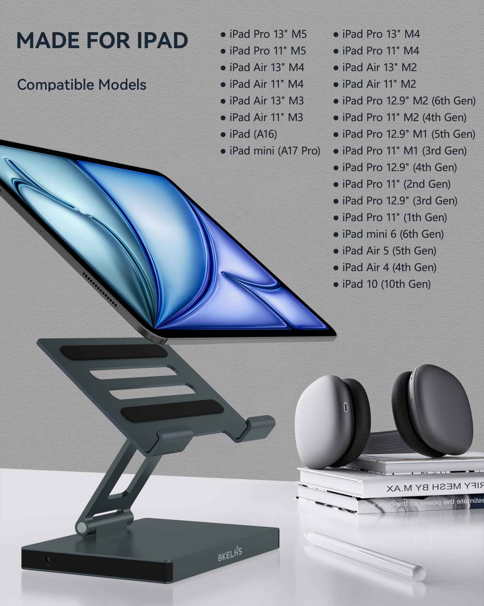 2026 iPad Pro USB C Hub Stand, Adapter for iPad Air M5 M4 M3 13 11 12.9 Inch Docking Station 4K 60Hz HDMI, RJ45 Ethernet, SD/TF Card Reader, 3 USB 3.0 Port, 3.5mm Audio, iPad A16 Galaxy Tablet Dock