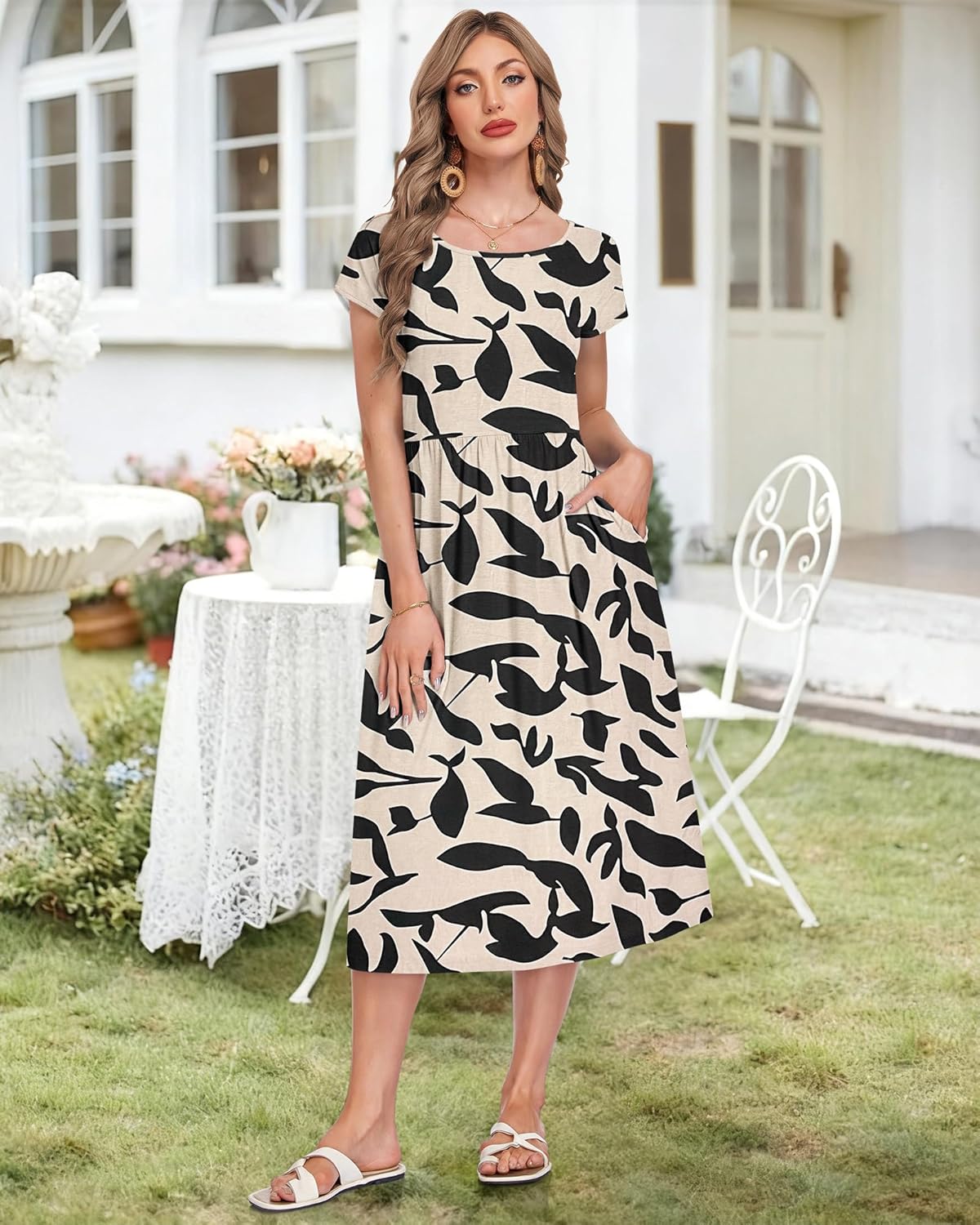 AUSELILY Women's Summer Short Sleeve Midi Dresses Round Neck Loose Dress with Pockets 2026 New - Image 5