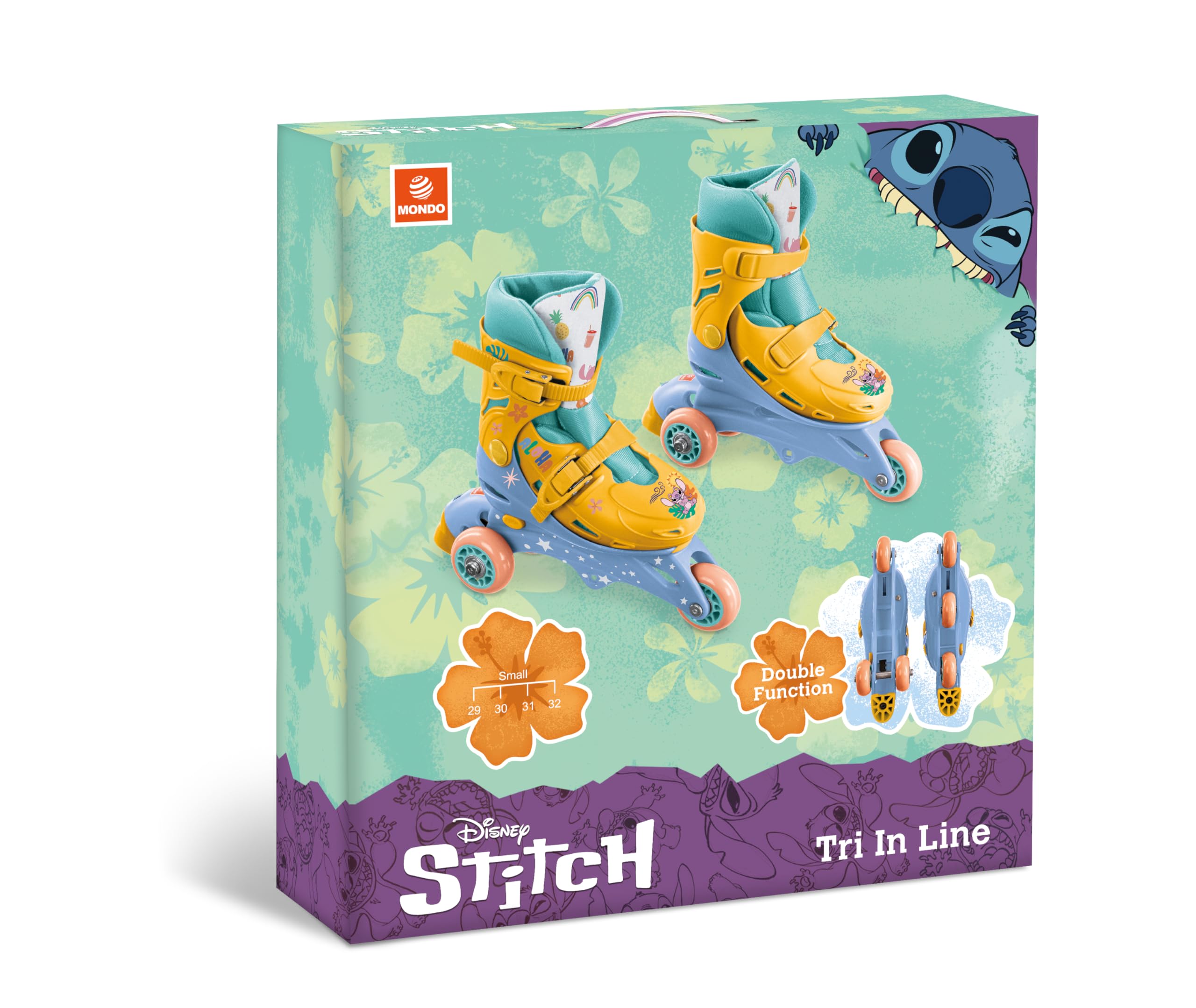 Mondo Toys - STITCH 3IN LINE SKATES Pattini in linea doppia funzione regolabili da 29 al 32-28755