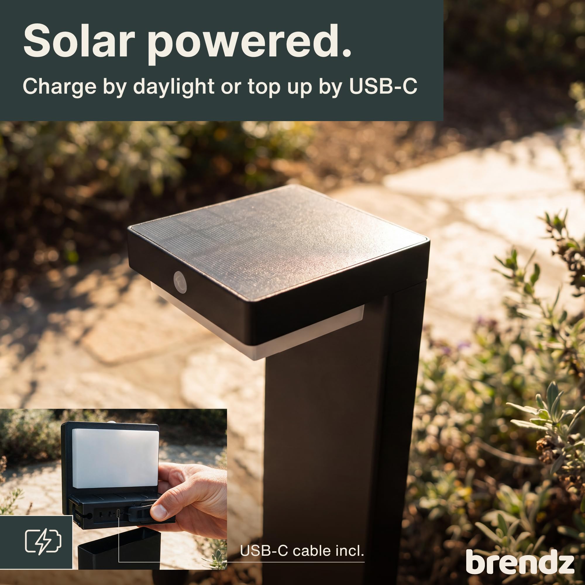 Brendz Solar Wegeleuchte, USB-C, Bewegungssensor, IP44