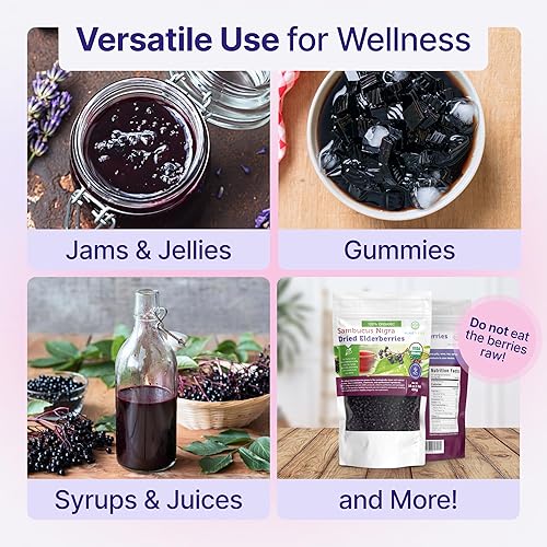 Miniatura 7 de USDA - Bayas de saúco secas orgánicas, 1 libra a granel, totalmente naturales, libres de químicos, sin OMG, refuerzo de apoyo del sistema