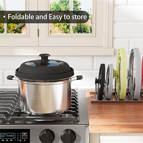 Miniatura 4 de Cubierta plegable para salpicaduras de microondas, tapa de silicona ventilada y vidrio con mango de fácil agarre, se adapta a platos y cuencos de 6