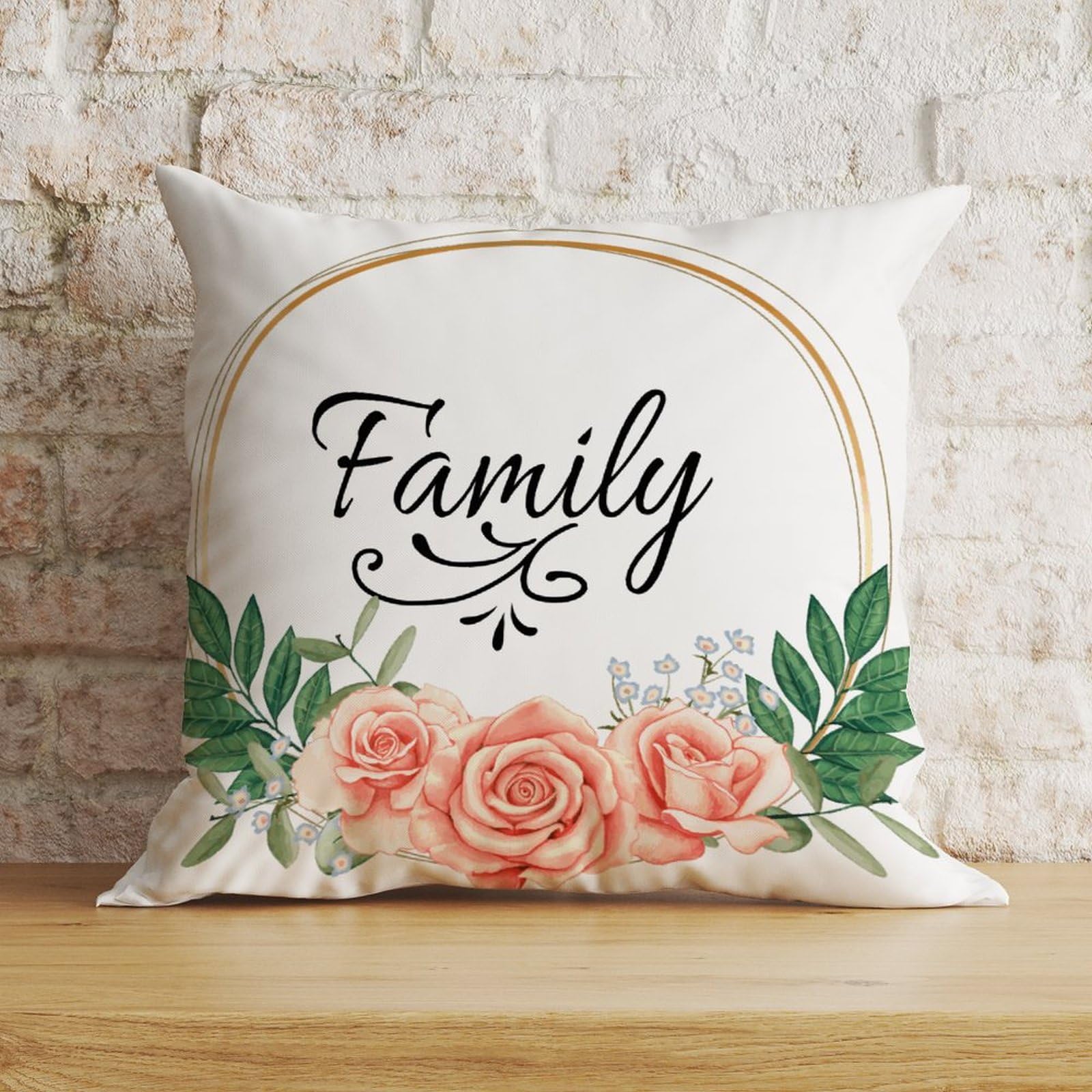 Zyadsinoudor Throw Pillow Cover Family Pillow Case Abstract Orange Floral Wreath Decorative Pillow Home Cotton Linen 18x18in Bible Verse Cushion Cases For Couch Sofa Bedroom Car Housewarming Gift
