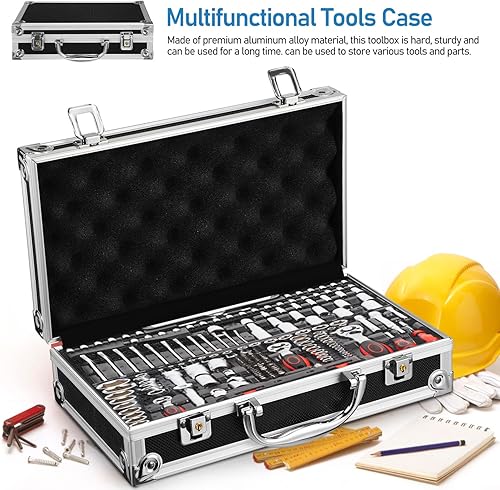 Miniatura 4 de Maletín de almacenamiento de aluminio negro con cerradura, maletín de aluminio para hombres o mujeres, estuche rígido de metal con espuma para