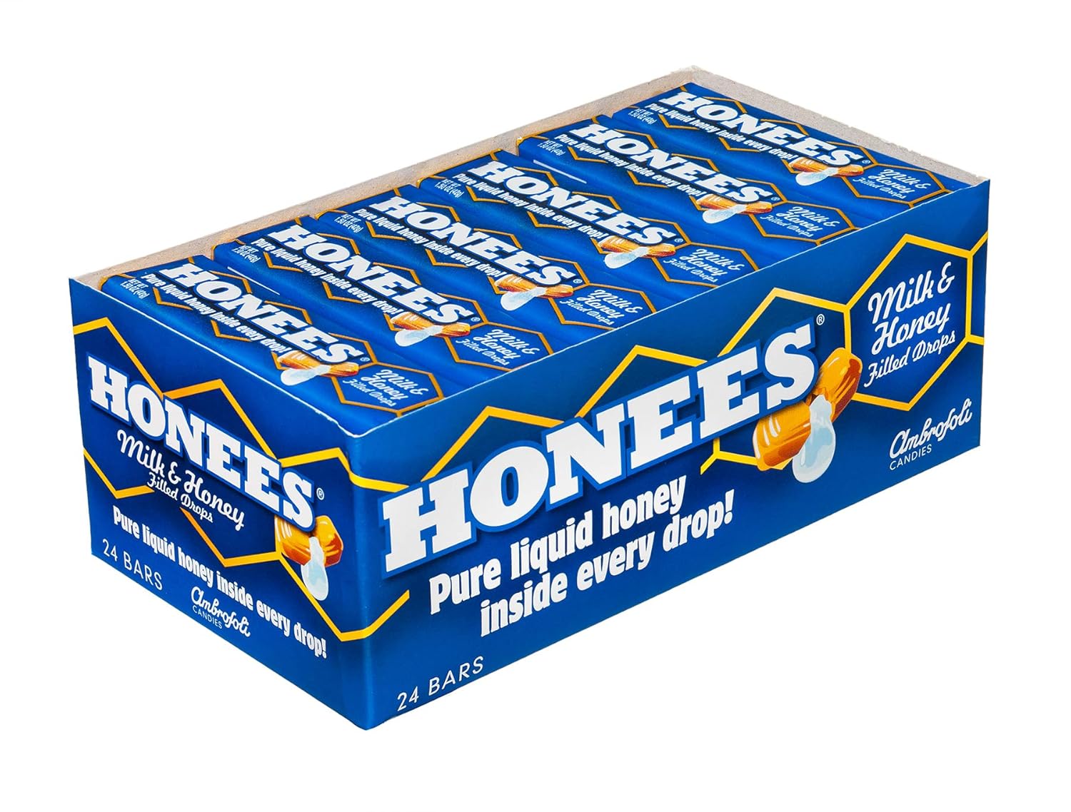 Honees Milk & Honey Cough Drops 1.5oz Bar, Pack of 24
