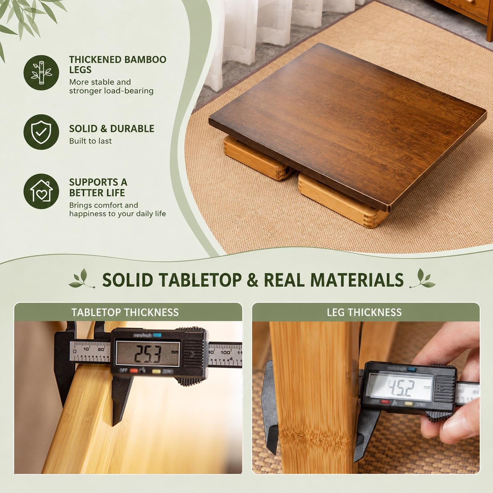 Table de Lit Pliable, Table Japonaise Basse Compacte, Pieds Repliables