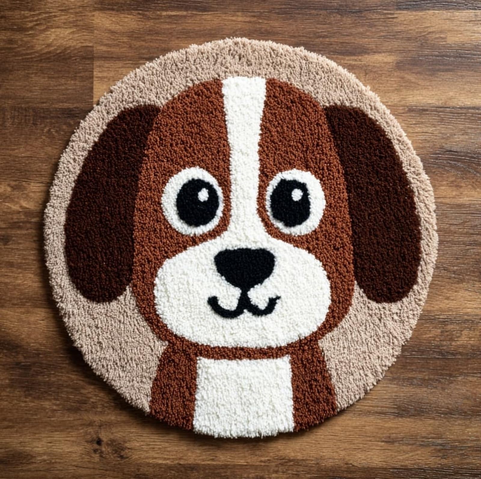 WallustrioaW Latch Hook Rug Kit,Cute Puppy,Pre-Printed Pattern Canvas Tapestry Embroidery Adults Handicrafts DIY Craft Cross Stitch Kits,50x50cm