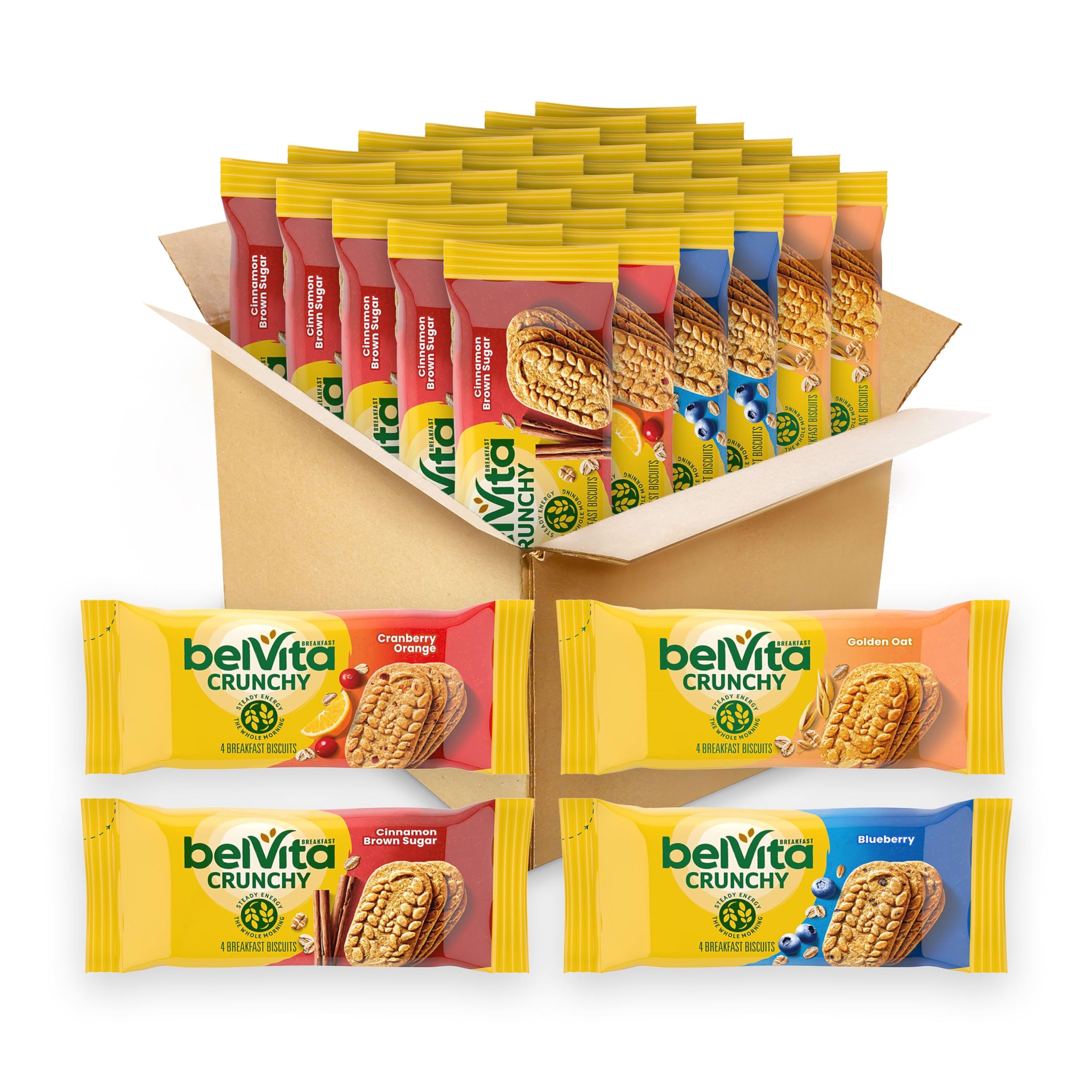 belVita Frühstücksriegel Kekse Variety Pack, 4 Geschmacksrichtungen, 30 Packungen insgesamt, 6 Boxen (4 Kekse pro Packung)