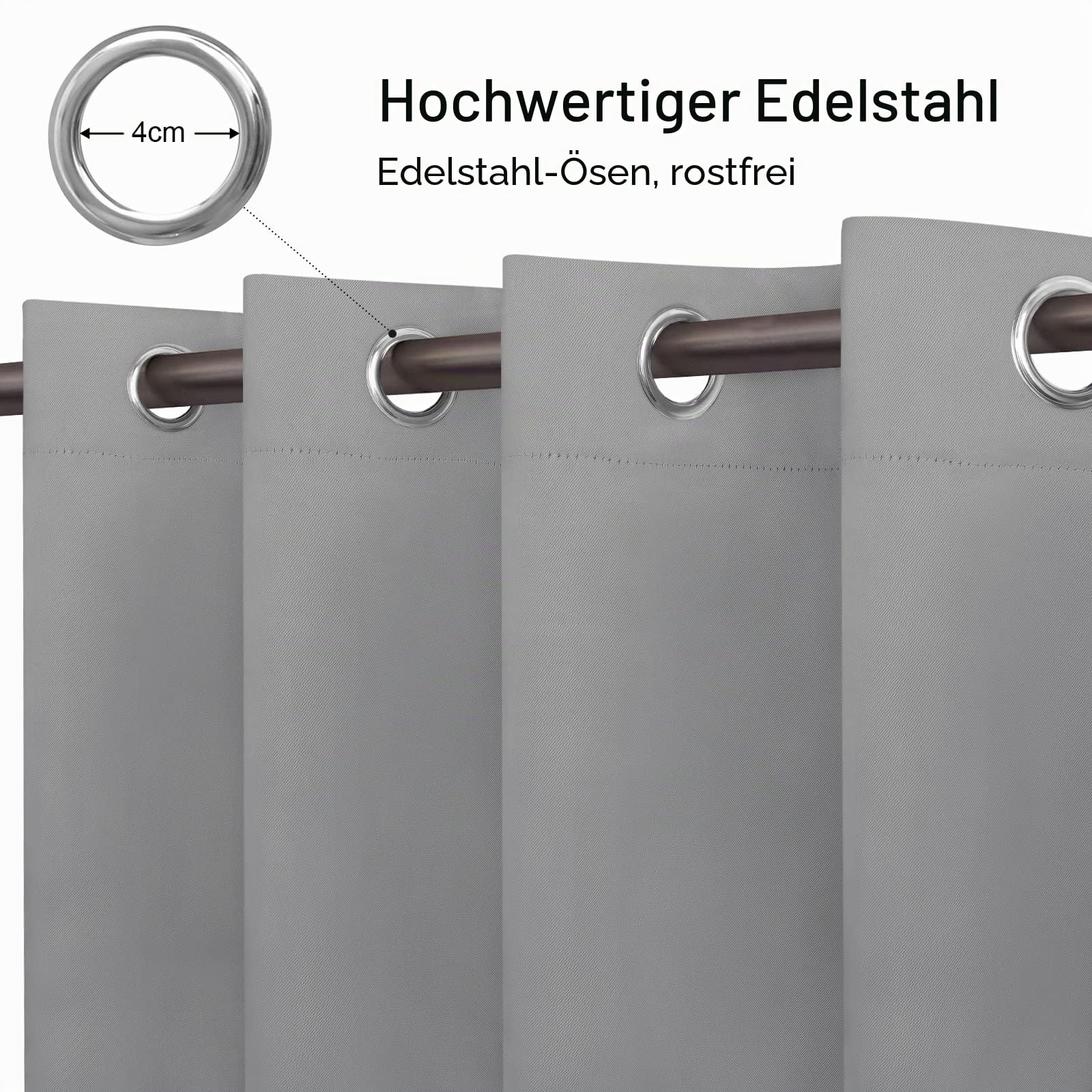 Outdoor Vorhang Wetterfest, Outdoor Vorhänge Wasserdicht mit Ösen Oben und Unten, Sichtschutz Sonnenschutz Vorhang für Balkon Terrasse Veranda Pergola Gartenlaube(132*215cm, Grau)