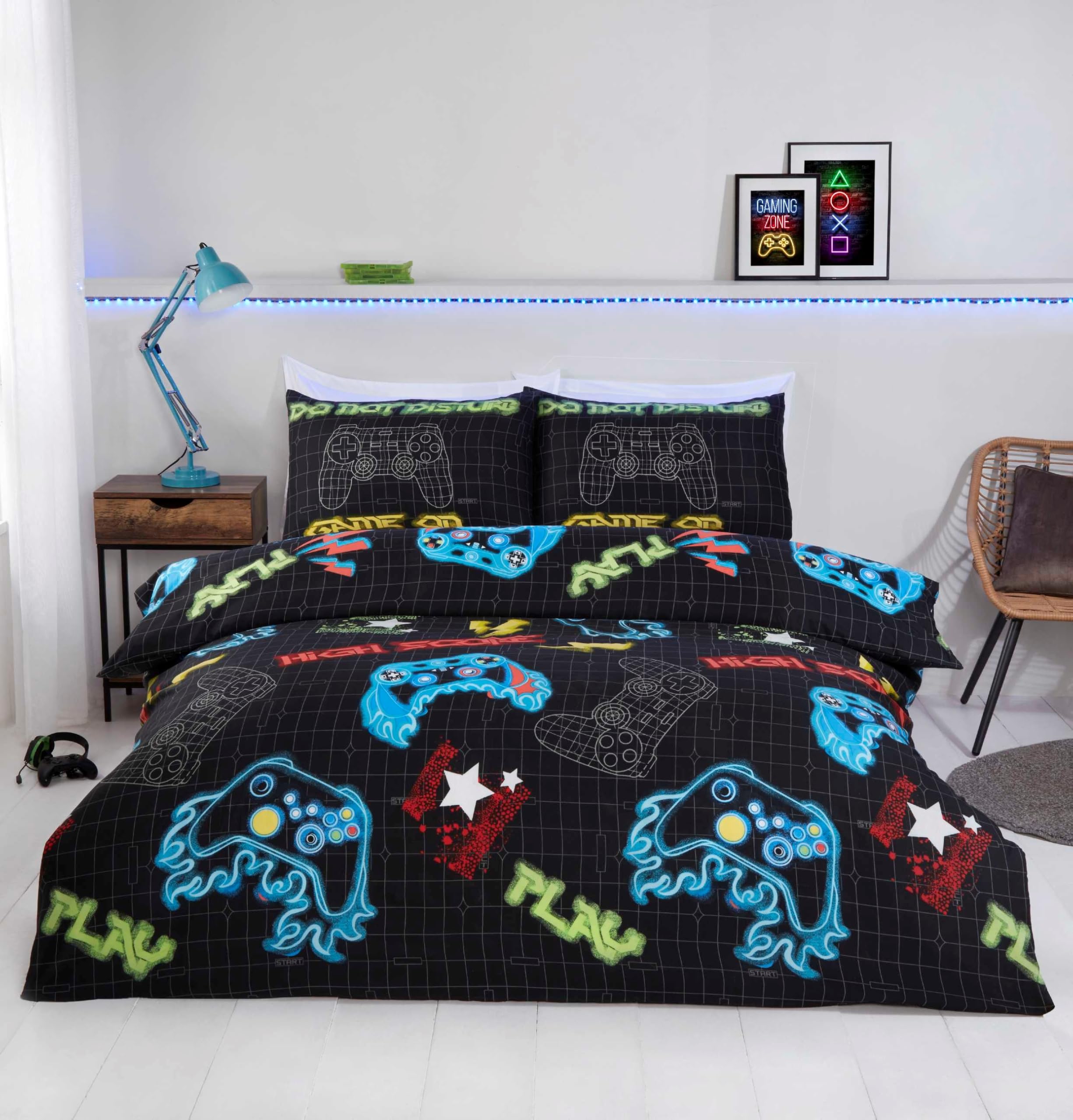 Rapport home Gamer Single Duvet Cover Set, Premium Microfibre Bedding, Vibrant Abstract Multi-Colour Design