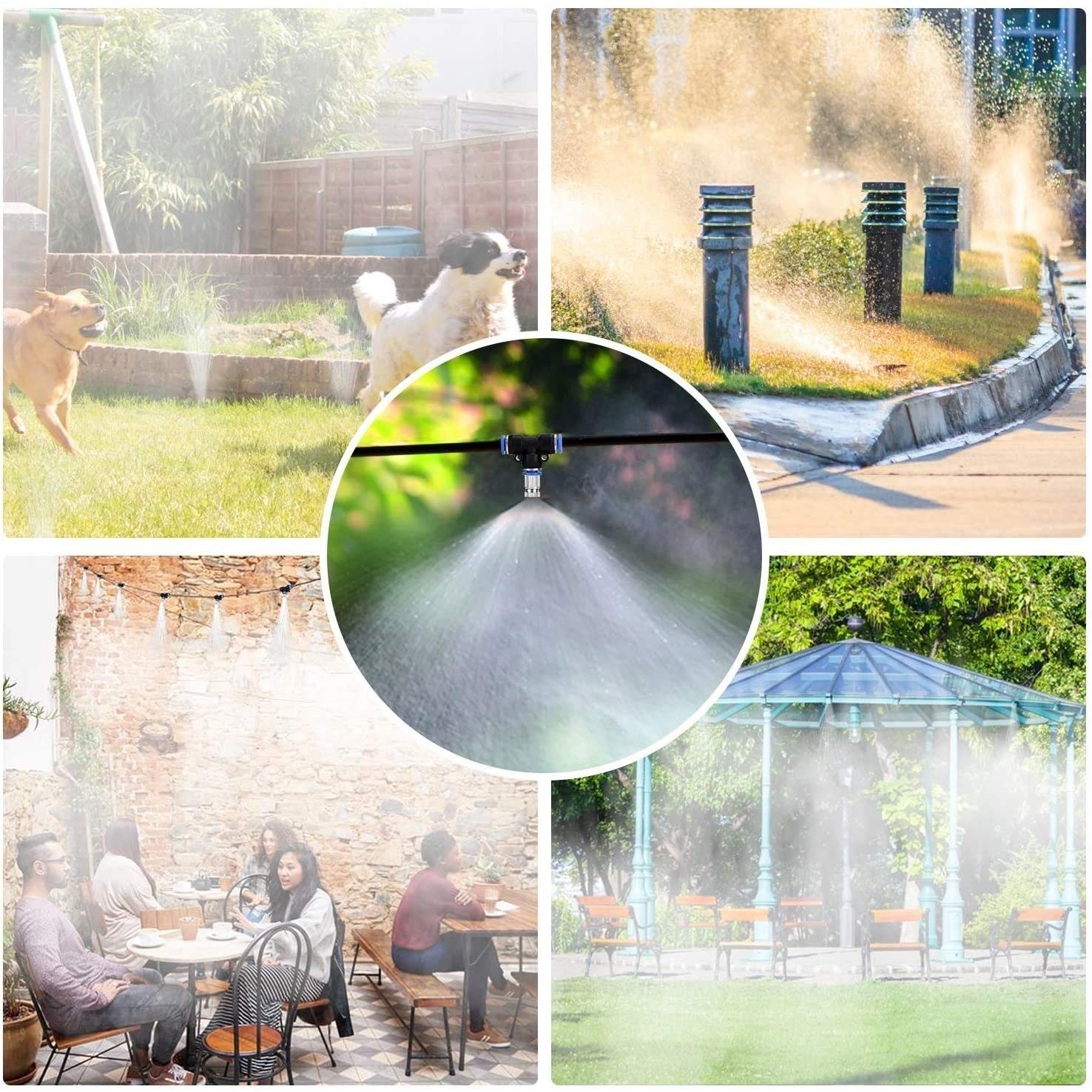 20er-Pack Messing-Düsen mit Slip-Lock-T-Stücken für Kühlsysteme im Freien. Zerstäuber-Düsen für Sprühnebel für Garten, Befeuchtung, Staubbekämpfung, Landschaftsbau, 6