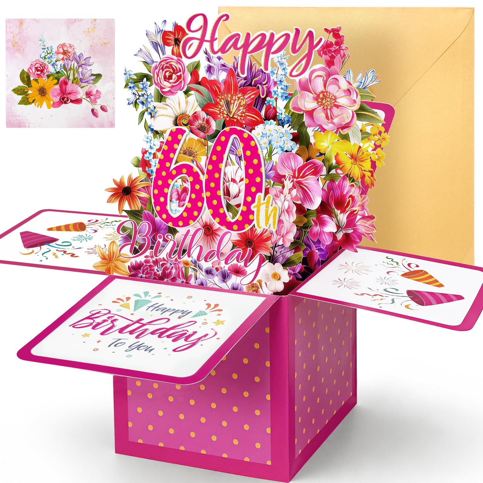 Hierein 60th Birthday Card for Women, Flowers Pop Up 60th Birthday Card