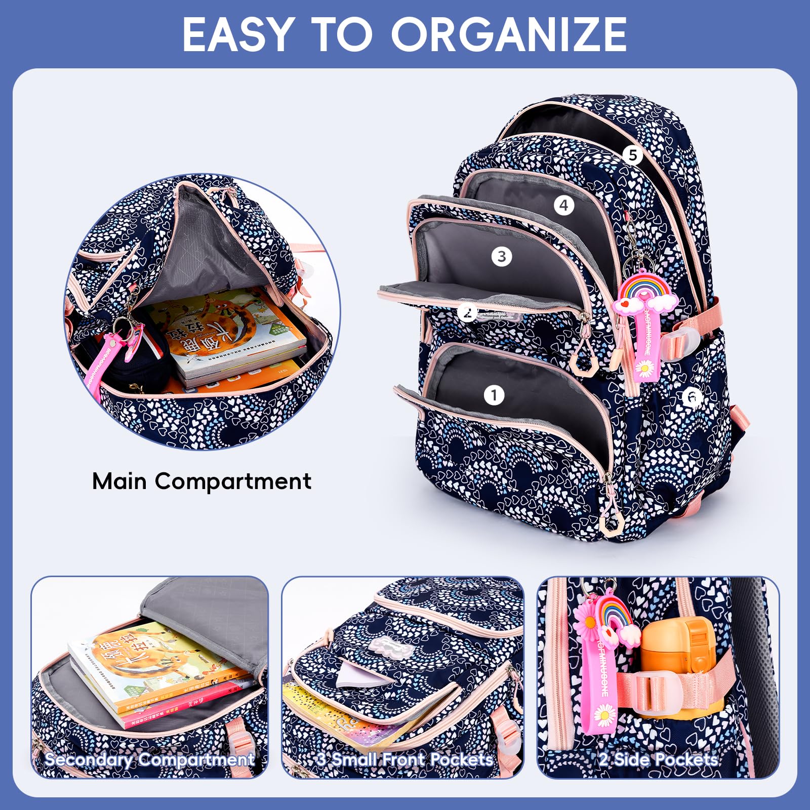 Amythe Cartable à Roulettes pour Filles de 9+ Ans, 6 Roues Bleu
