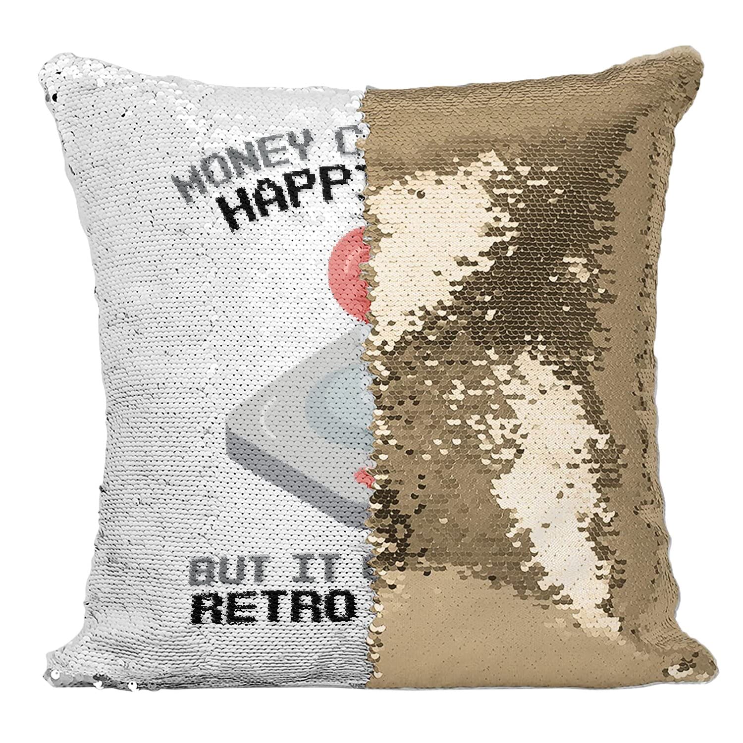 Coussin Paillettes Doré Magique - Housse Sequin Réversible Jeux Vidéo