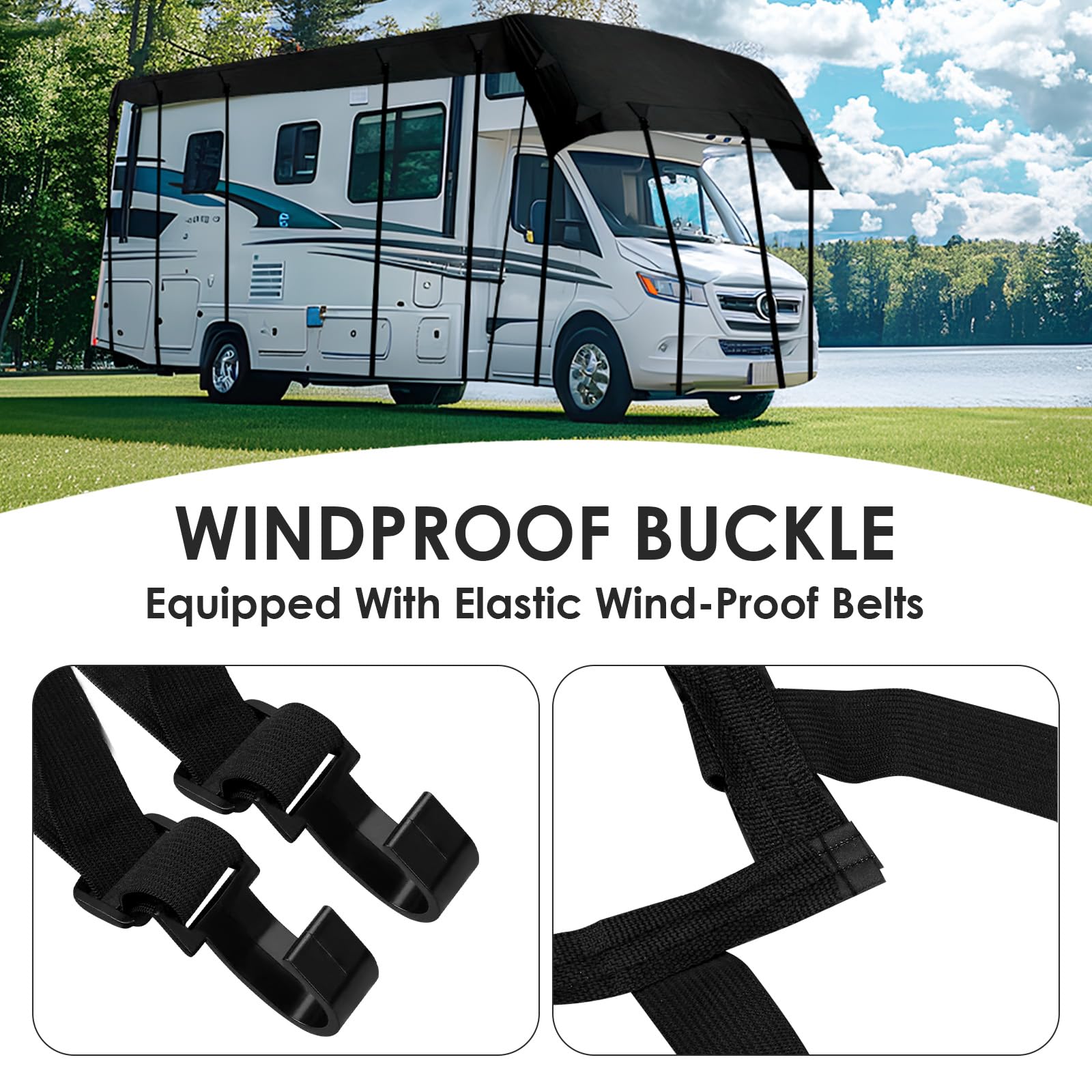 Funda para caravana, ajuste universal, tela Oxford 210D, impermeable, cubierta protectora transpirable para autocaravana, lona protectora UV con correas retráctiles para viajes de caravana (8,5 m x 3