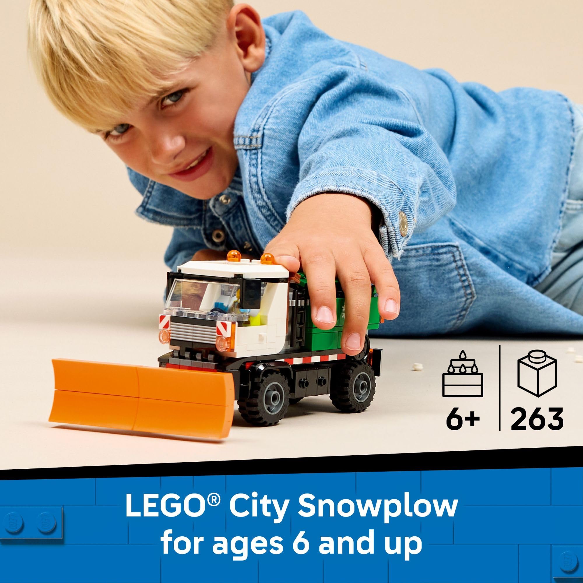LEGO City Snowplow Truck Building Toy for Kids - Pretend Play Vehicle for Boys & Girls, Ages 5+ - Toy Truck W/Movable Plow & Driver Minifigure - Gift Idea for Birthdays - 60490