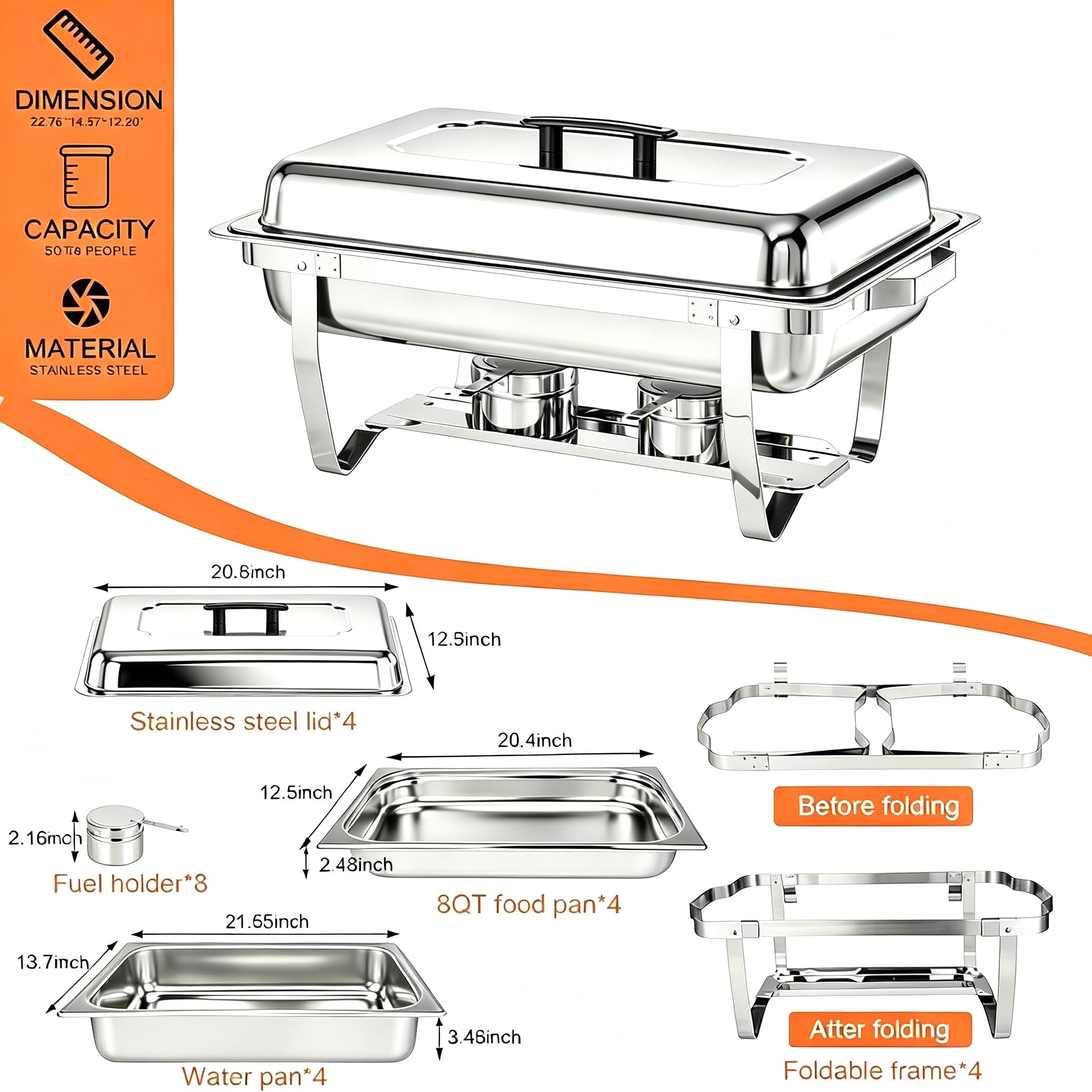 Chafing Dishes for Buffet, 4 Pack 9 Quart Stainless Steel Chafer Set — Amazon image 9