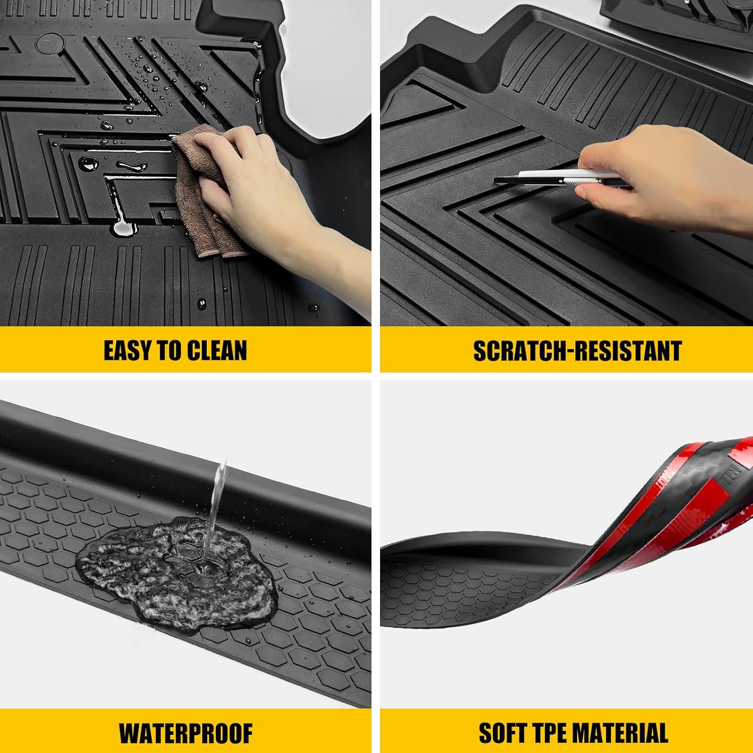 Floor Mats & Door Sill Guards for 2020-2025 Jeep Gladiator JT 4 Door, All Weather TPE Truck Floor Liners(1st & 2nd Row) with Door Sill Protector for 2020-2024 2025 Gladiator Pickup Accessories