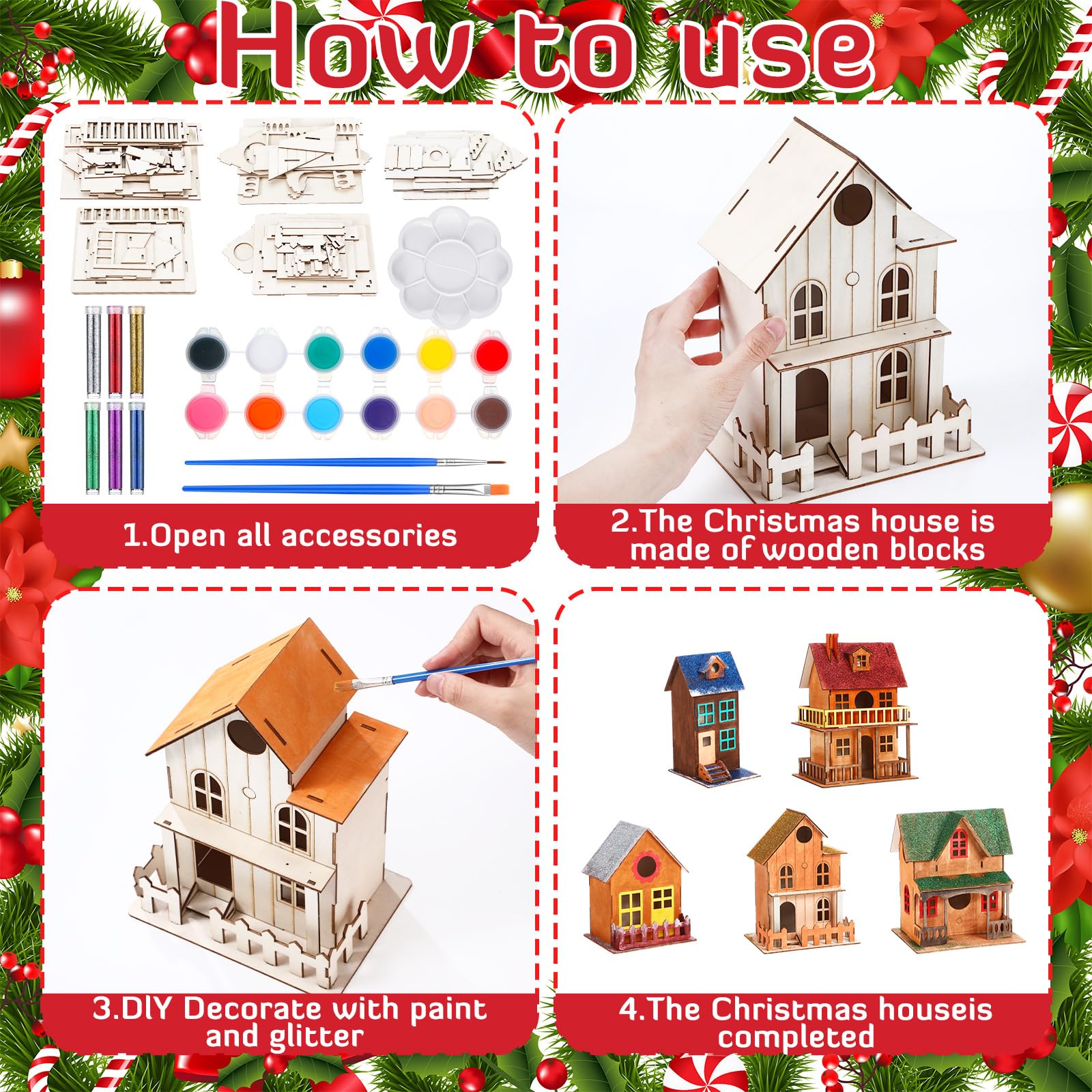 Amazon.com: Gilprop 5 Sets DIY Wooden Christmas House with Paint
