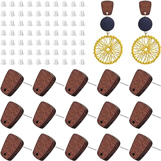 40PCS Wood Earring Findings for Jewelry Making Walnut Wooden Earring Studs Wood Earrings Blanks with 100pcs Plastic Ear Nuts for Jewelry Making DIY Crafts(Trapezoid)