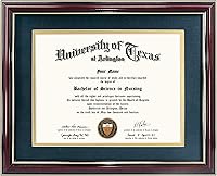 Vista 54 de GraduationMall - Marco para certificado, diploma y documentos con cristal real, aspecto de madera profesional y cuentas doradas, color caoba y blanco