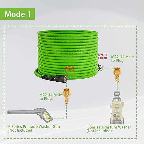 Miniatura 3 de PWACCS Manguera de lavado a presión de 50 pies x 1/4 pulgadas, manguera de lavado a presión, resistente a las torceduras, limpiador de superficie de